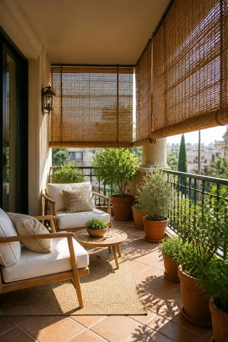 Warm natural interior with traditional bamboo-inspired decor